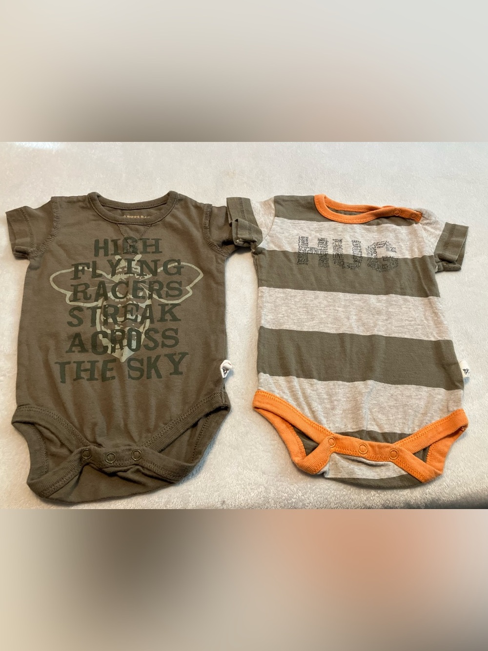 Bee Olive & Stripe One-Piece Bodysuit Set with Orange Trim